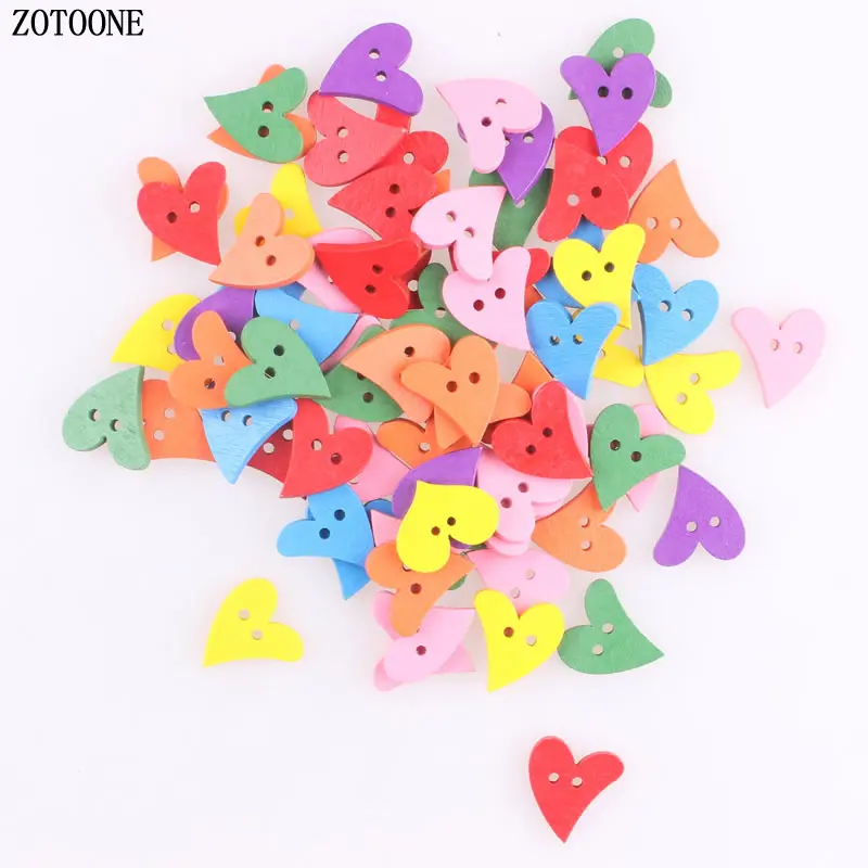 

ZOTOONE 100pcs DIY Mix Random Corful Heart Wood Buttons 12*21MM Sewing Craft 2 Holes Wooden Buttons Clothes Scrapbooking Decor C