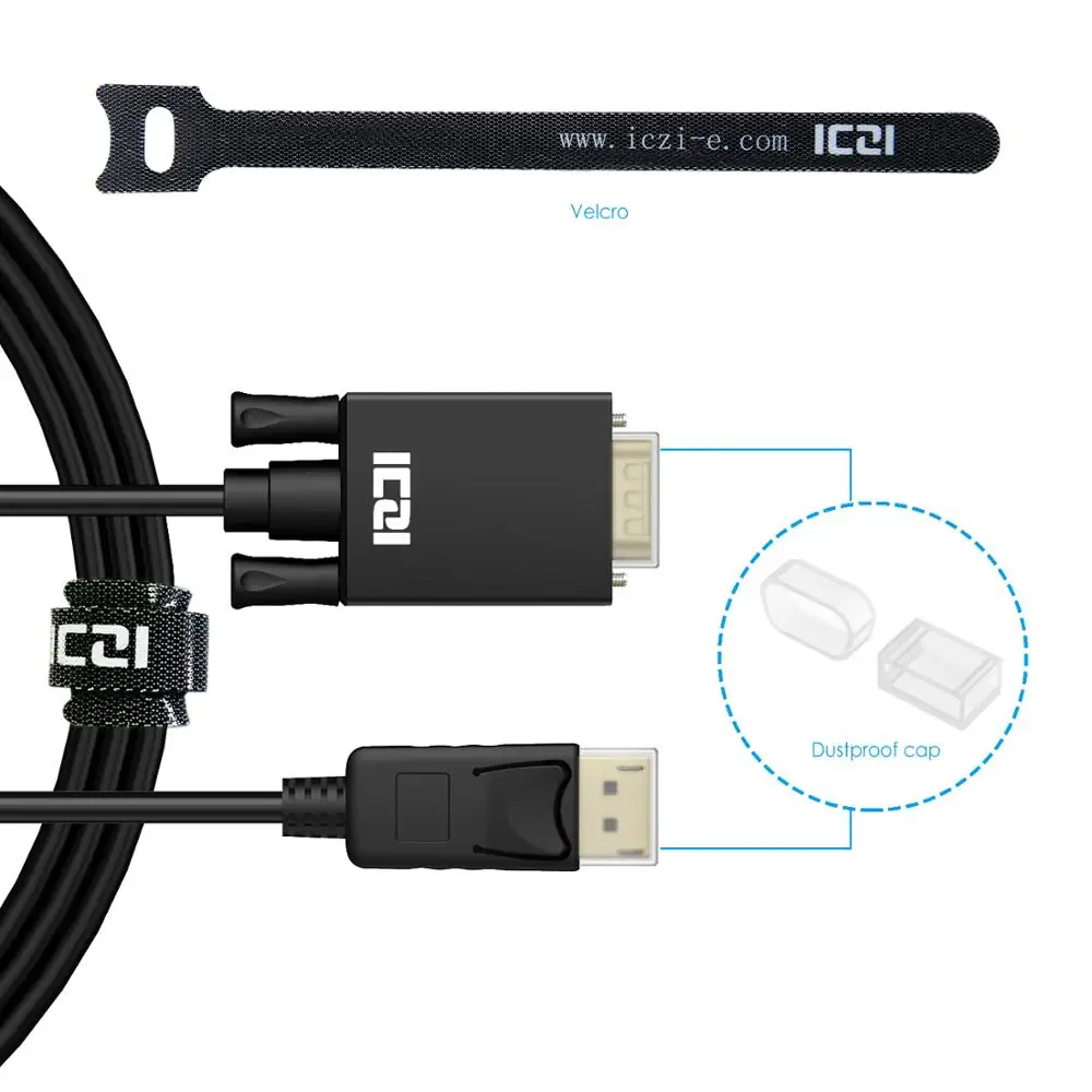 ICZI DisplayPort to VGA Cable DP Adapter for Lenovo HP etc Laptop PC Accessories TV Projector Monitor |