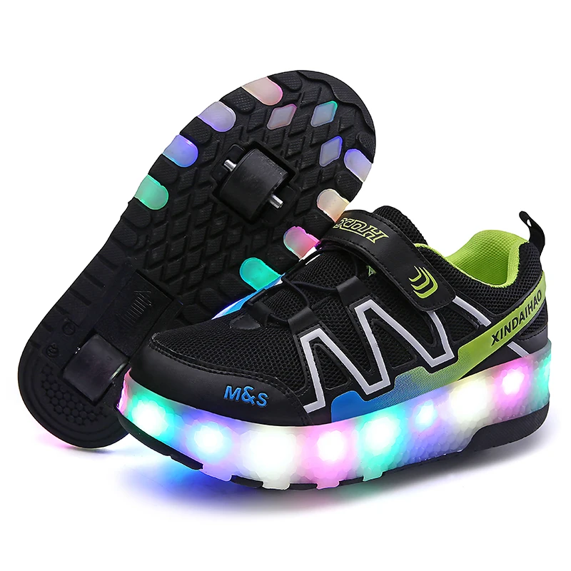 Two Wheels Luminous Sneakers USB Charging Led Light Roller Skate Shoes for Children Kids Boys Girls Up 2020 | Детская одежда и