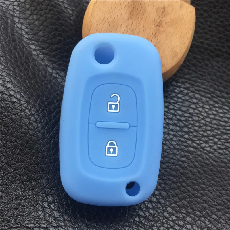 light blue Силиконовый резиновый автомобильный чехол для ключей, держатель для ключей, Марка Renault Clio Megane Duster Kangdoo Captur Twingo, 2 кнопки, Складывающийся чехол для ключей - Название цвета: light blue