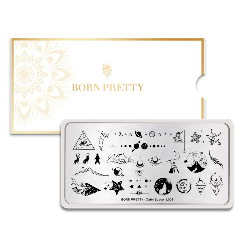 BORN PRETTY Space серия ногтей штамповки пластины Луна Звезда прямоугольный, для нейл-арта маникюрный Шаблон трафарет инструменты Внешний