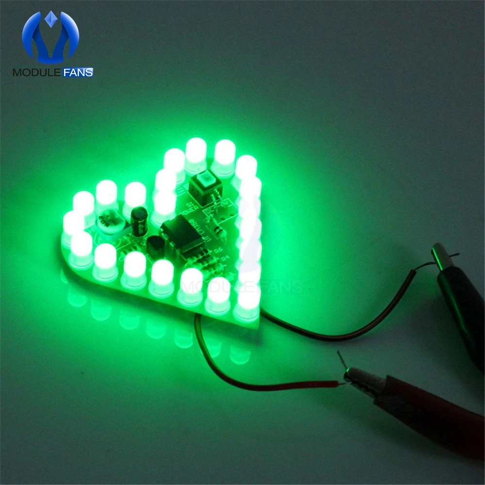 Зеленый DIY Kit сердце Форма охлаждающаяся Лампа Комплект DC 4 V-6 V Дыхание светодиодный люкс Красный белого и синего цвета зеленый лазерный модуль линия по производству досок для обучения - Цвет: Зеленый