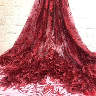 as picture HFX Beautiful Feather Nigerian Lace French Net Sequin Lace Fabric For Nigerian Wedding Embroidery African Lace Fabric F2300 - Цвет: as picture