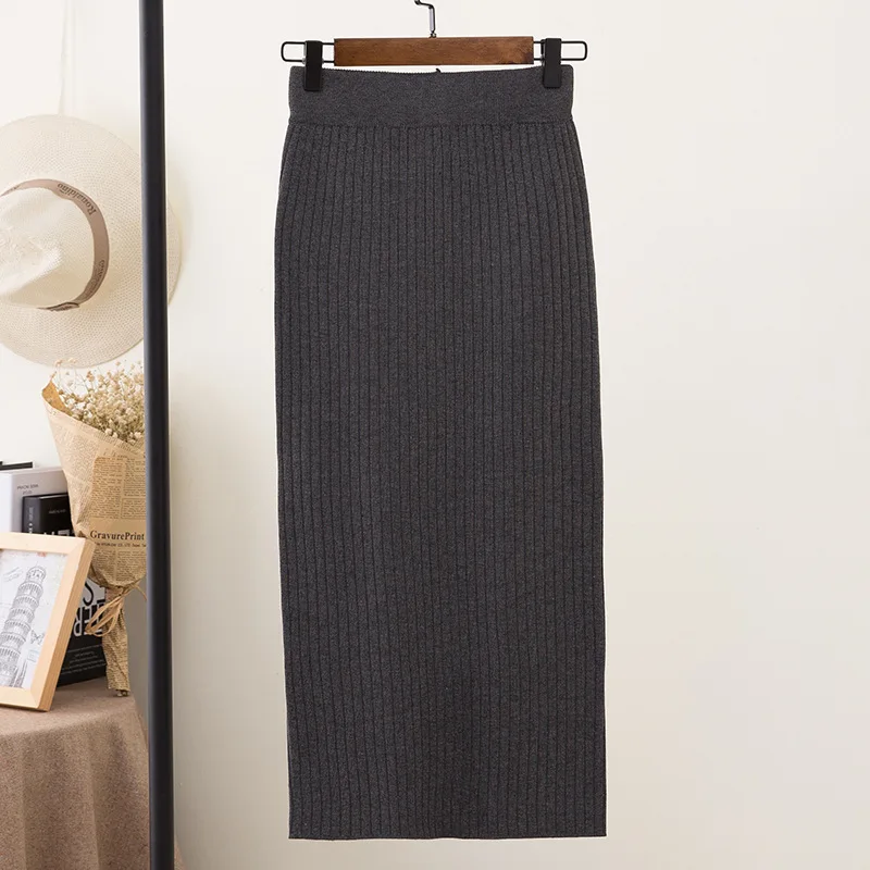 LE CELEBRE Knitting Cotton Women Pencil Skirt 2018 Solid Color Autumn OL Skirts for Lady High Waist Midi Female Red Black | Женская