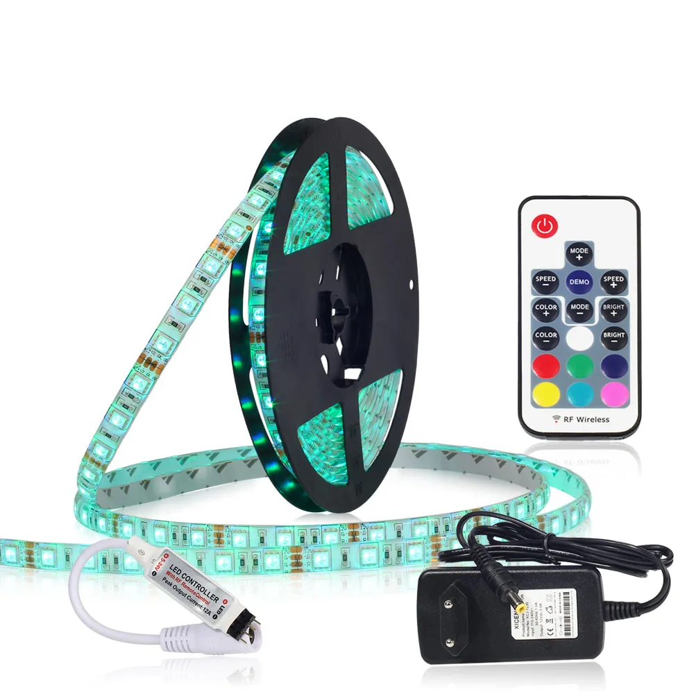 5050 RGB Светодиодные ленты Водонепроницаемый 5 м 300LED DC 12 В светодиодные полосы гибкий неон Клейкие ленты с пульта дистанционного управления RGB и 3A 36 Вт Мощность