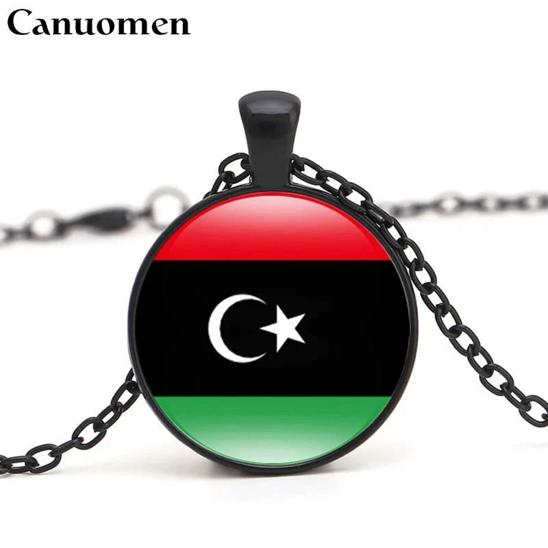 Libya-Black Canuo мужчины марокканский кулон в форме флага ожерелье североафриканская страна Египет Albania Ливия суданская Tunisia Love Hometown мужчины женщины ювелирные изделия - Окраска металла: Libya-Black