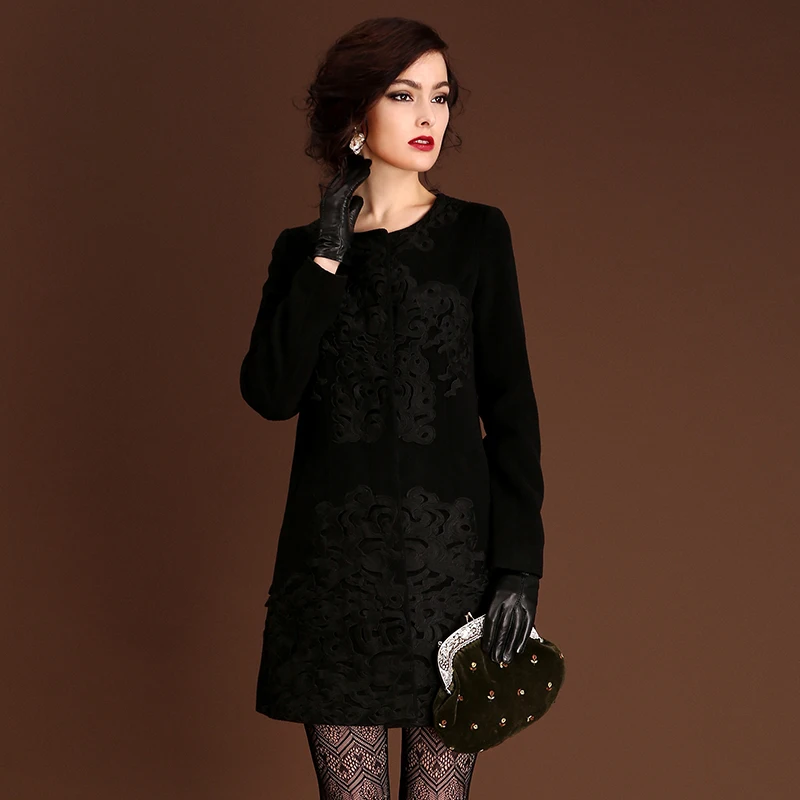 ARTKA женское осенне зимнее винтажное пальто с О вырезом и длинным рукавом на