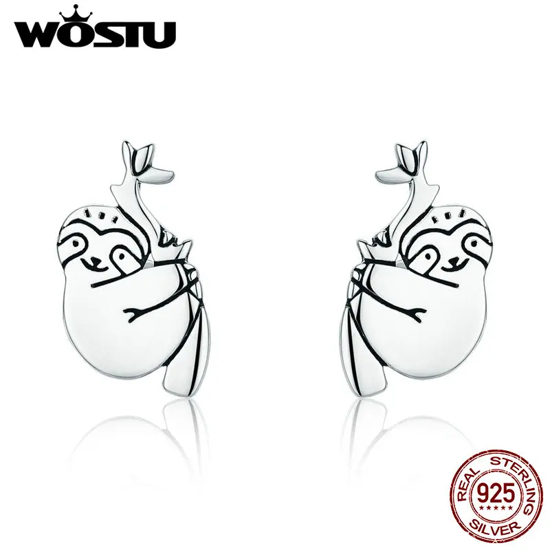 Женские серьги пусеты WOSTU из 100% настоящего серебра 925 пробы с милым ленивым