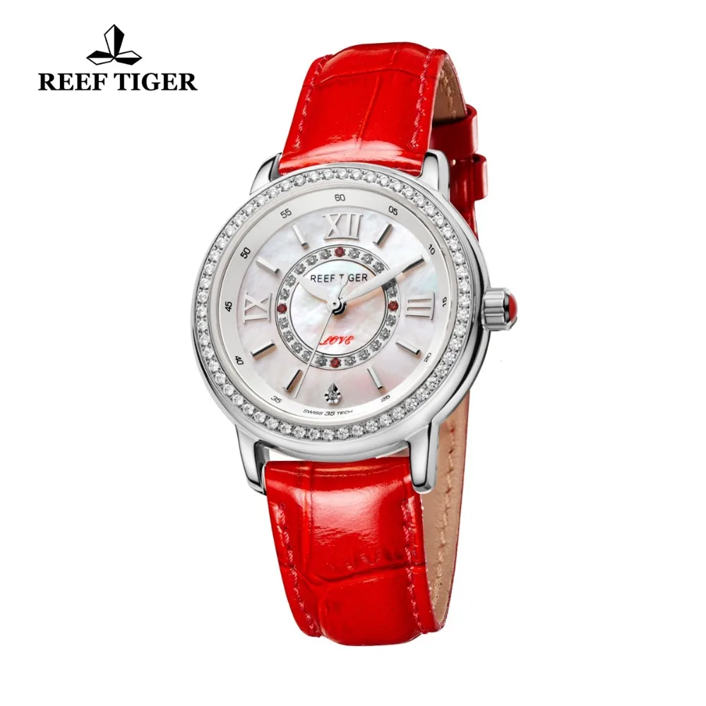 Reef Tiger/RT, Топ бренд, роскошные женские часы, ремешок из натуральной кожи, бриллиантовый циферблат, женские часы RGA1563, Relogio Feminino