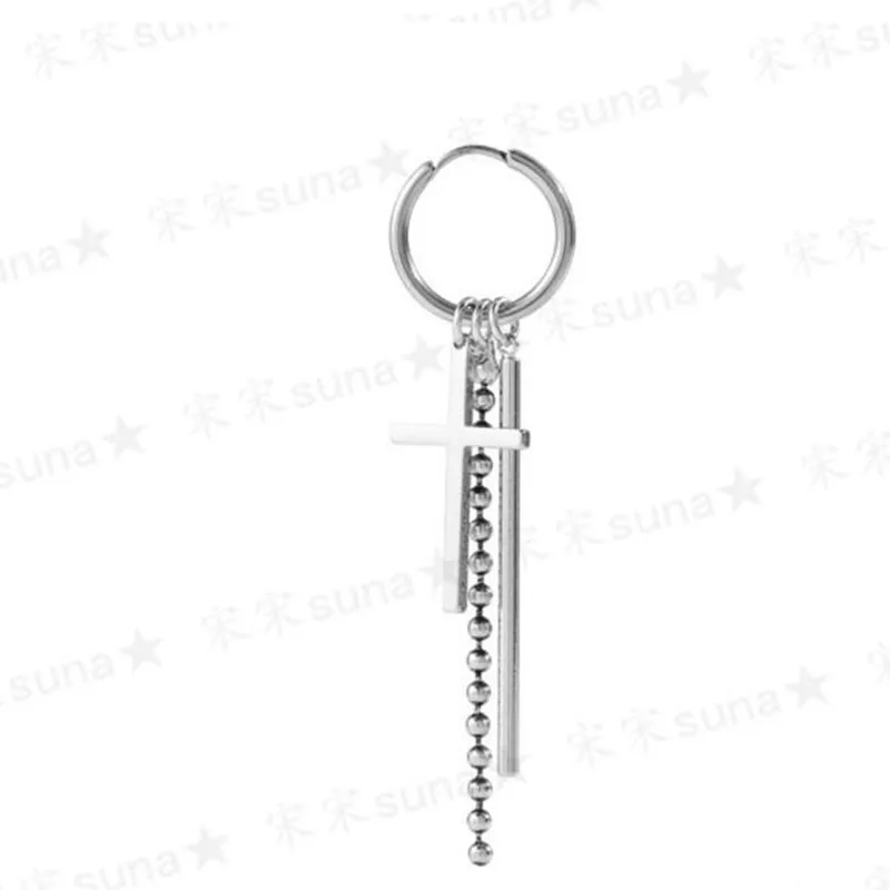 1pcs 1 шт., панк Kpop серьги JIN SUGA Jimin V, серьги Bangtan, для мальчиков, цепочка, серьги с длинным крестом, модные ювелирные изделия для женщин и мужчин - Окраска металла: 1pcs