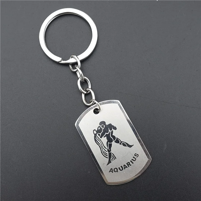 Zodiac 12 Horoscope Keyring Stainless Steel Constellations Keychains Zodiac Jewerly For Men Women
