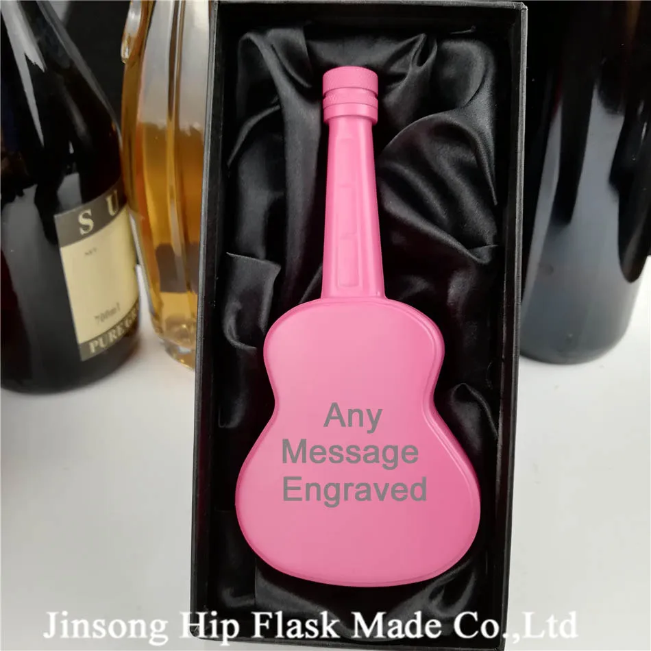 pink with logo Дизайн фляжки из нержавеющей стали для гитары, музыкальная фляжка из нержавеющей стали, фляга для еды, высокое качество, логотип бесплатно - Цвет: pink with logo
