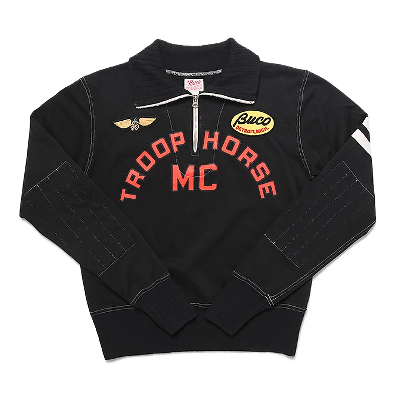 TroopHorse-Sudadera con bordado MC para hombre, Jersey corto Vintage, chaqueta de motocicleta, Top Cafe Racer, Jersey de carreras