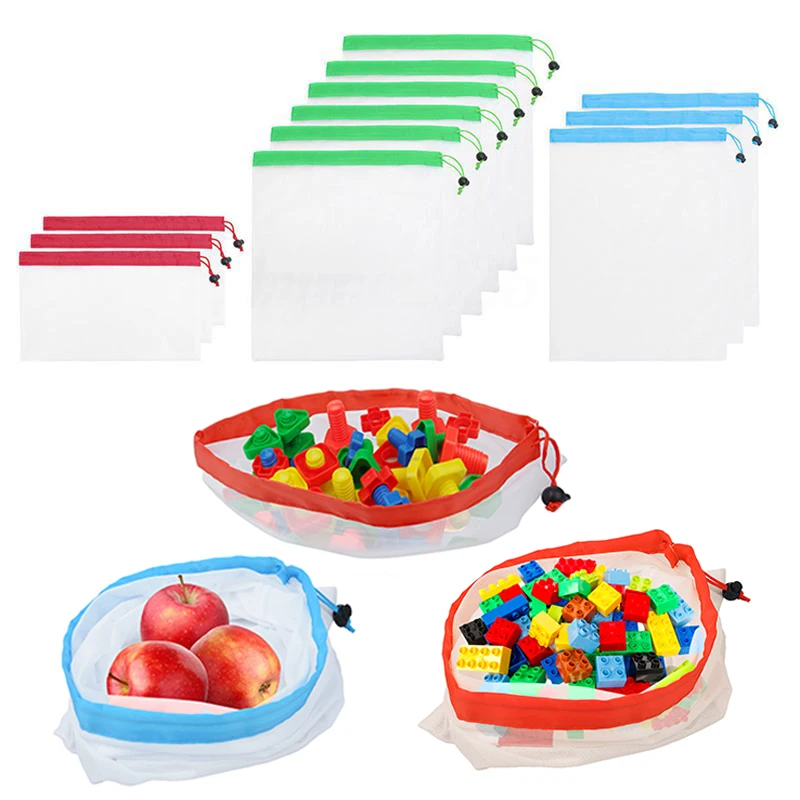 12 шт. многоразовые сетки дружественных продуктов сумки моющиеся Эко для