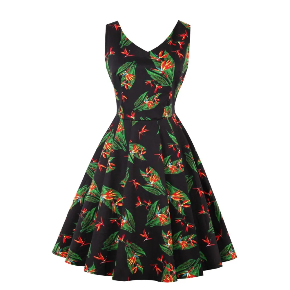 MaxLindy 2018 Vintage Summer Dress Women Crowned Crane Printed V-Neck Dresses Sleeveless Prairie Chic Sweet Girl 1586 | Женская одежда