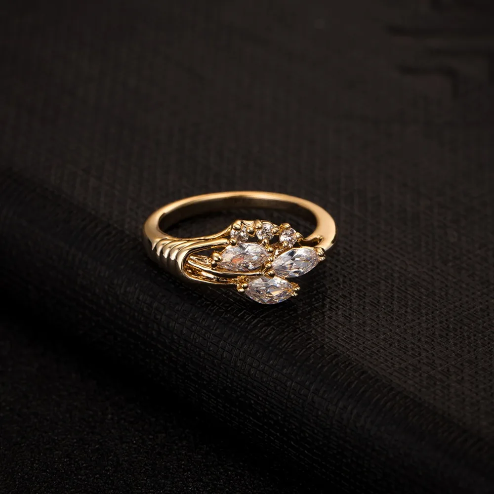 Crystal Leaf Rings For Female Gold Color Cubic Zirconia for Women Girl Wedding Engagement Free Shipping Wholesale | Украшения и