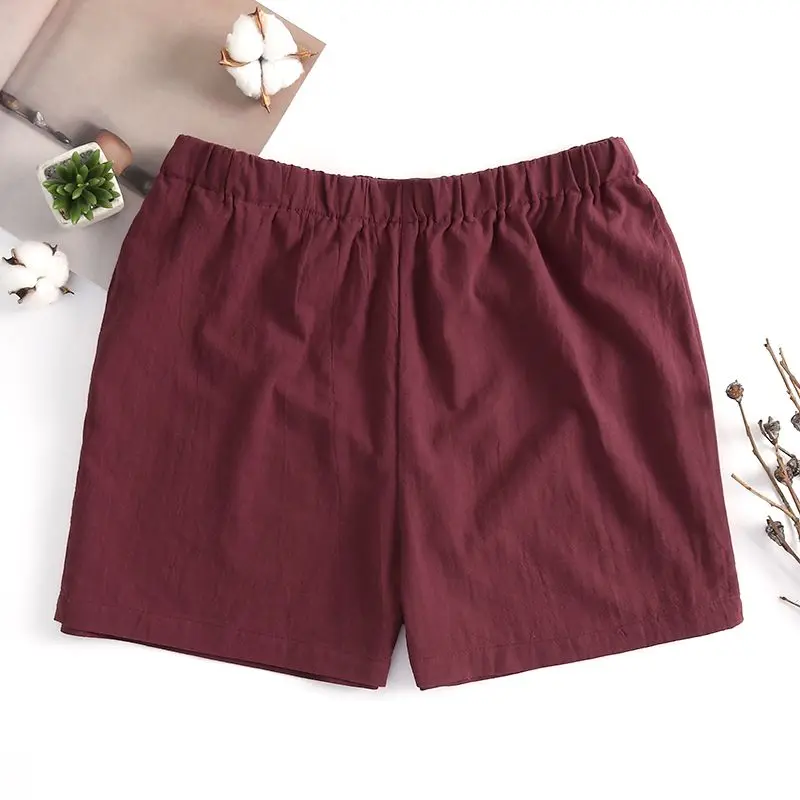 Wine Red Винтажные Простые повседневные шорты, мужские короткие свободные шорты с эластичной резинкой на талии для фитнеса, бегунов, большие размеры 5XL, одежда для сна для спортивных тренировок, тренажерных залов, без карманов - Цвет: Wine Red