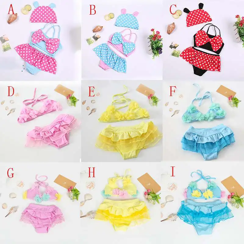 Polyester Blue Pink Red Split Skirt Swimsuit Girls Cute Polka Dot Briefs Children's Swimsuit Beach Summer Girls Swimwear New