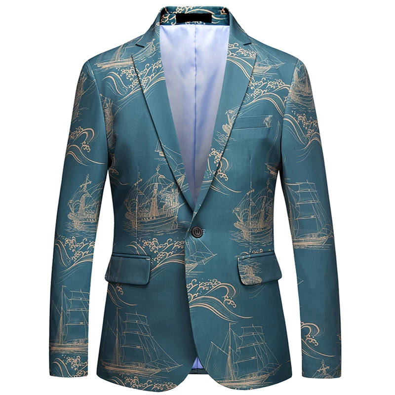 YASUGUOJI New 2019 spring Smart Casual blazers men suits business slim flower blazer for blue velvet | Мужская одежда - Фото №1
