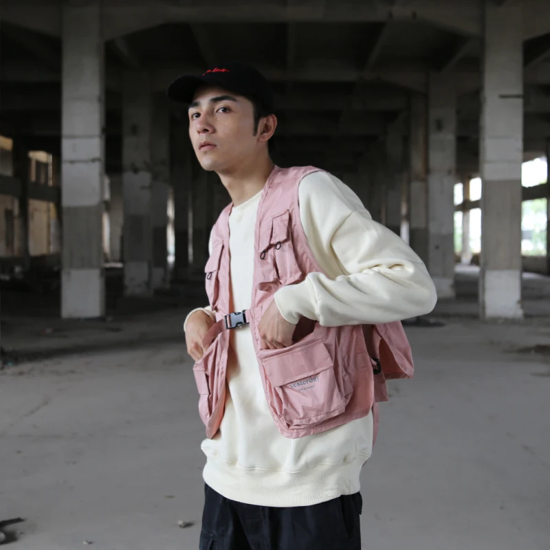 Hip Hop Loose Vest Sportswear Men Casual Cargo Waistcoat with Pockets Military Jacket Coat Streetwear Tactical Vests Sweatshirts | Мужская