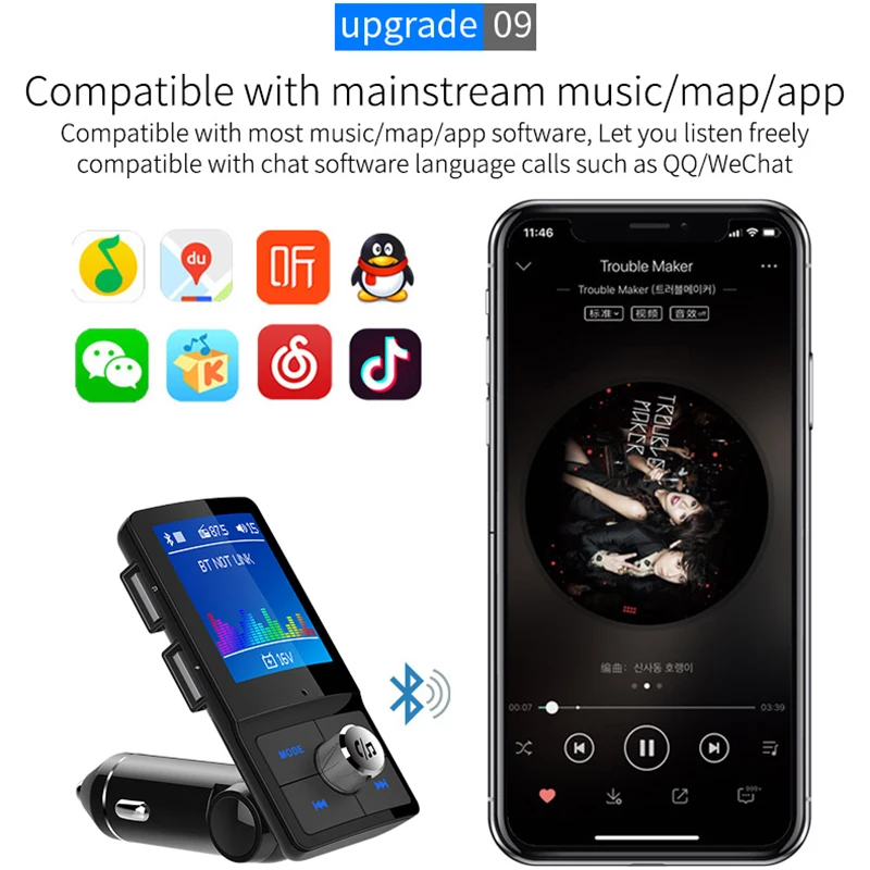 FM Bluetooth Быстрая зарядка USB зарядное устройство Автомобильный передатчик беспроводной Mp3 плеер Hands Free двойной USB Радио модулятор
