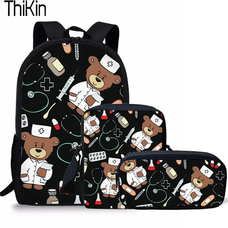 THIKIN 3 шт./компл. школьные сумки для детей девочек милый мультфильм медведь медсестры печать школьная сумка Детские сумки на плечо большая сумка для книг - Цвет: YQ1026CEK