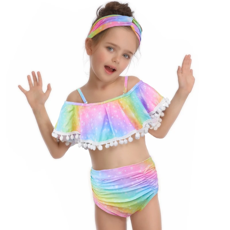 

Fioday Rainbow Split Swimsuits with Headband for Baby Girls Outdoor Bathing Girl Bikini Suits Children Beach Swimwear Bodysuit