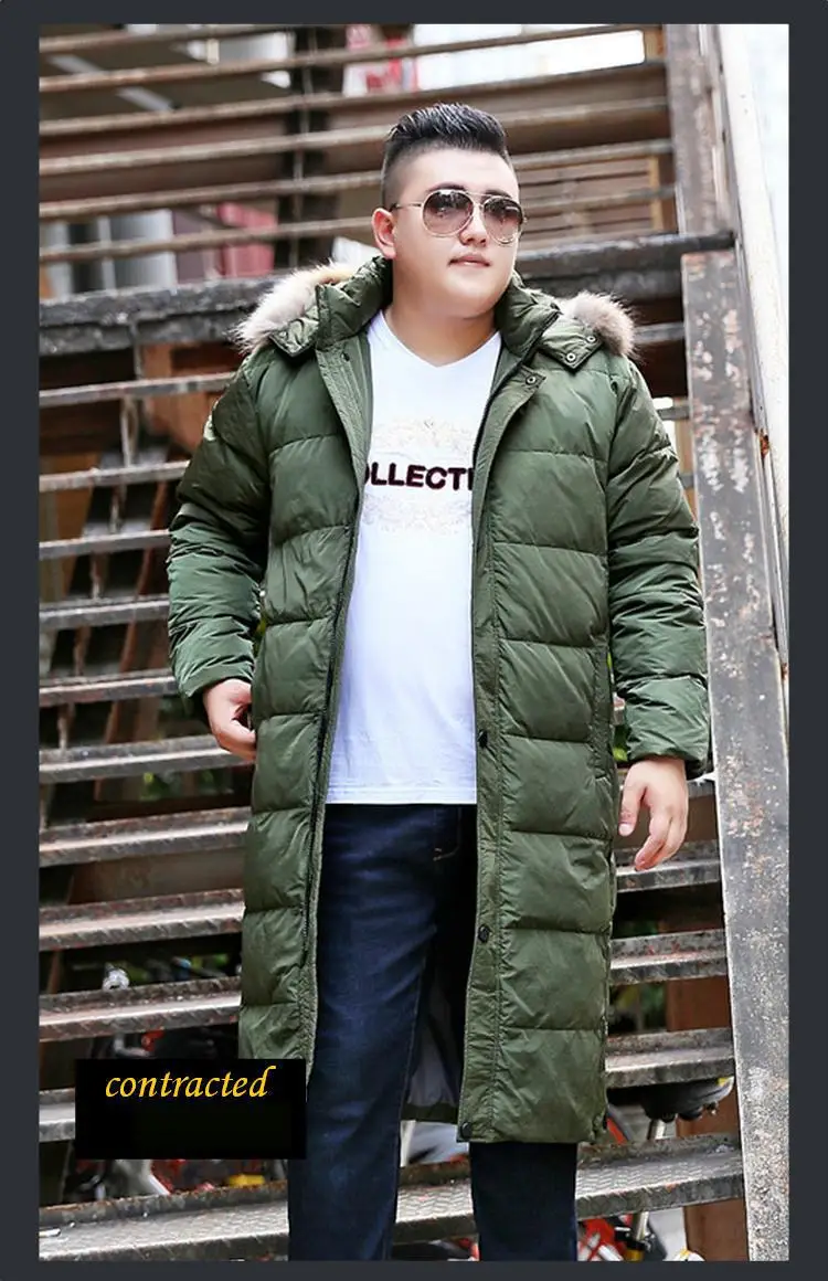 Модный очень большой ярдов мужской пуховик X-long толстый повседневный мужской меховой капюшон воротник тучный wran размера плюс XL-10XL11XL12XL13XL - Цвет: 197 green