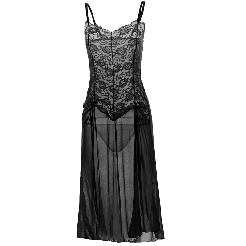 Черный S m l xl XXL 3XL 5XL 6XL пикантные эротические костюмы Babydoll платье женское длинное прозрачное сексуальное кружевное белье размера плюс эротическая одежда - Цвет: Черный