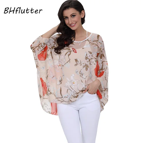 picture color BHflutter пляжное платье в стиле бохо, летучая мышь, цветочный принт, летнее платье, Новое поступление, женские шифоновые платья размера плюс 4XL 5XL 6XL - Цвет: picture color
