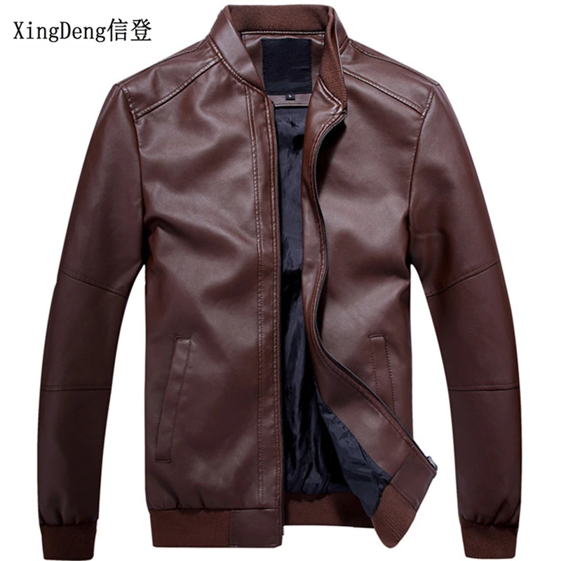 XingDeng New fashion Waterproof Zipper top jacket men brand moto biker PU leather mens stand neck jackets coats plus 3xl | Мужская