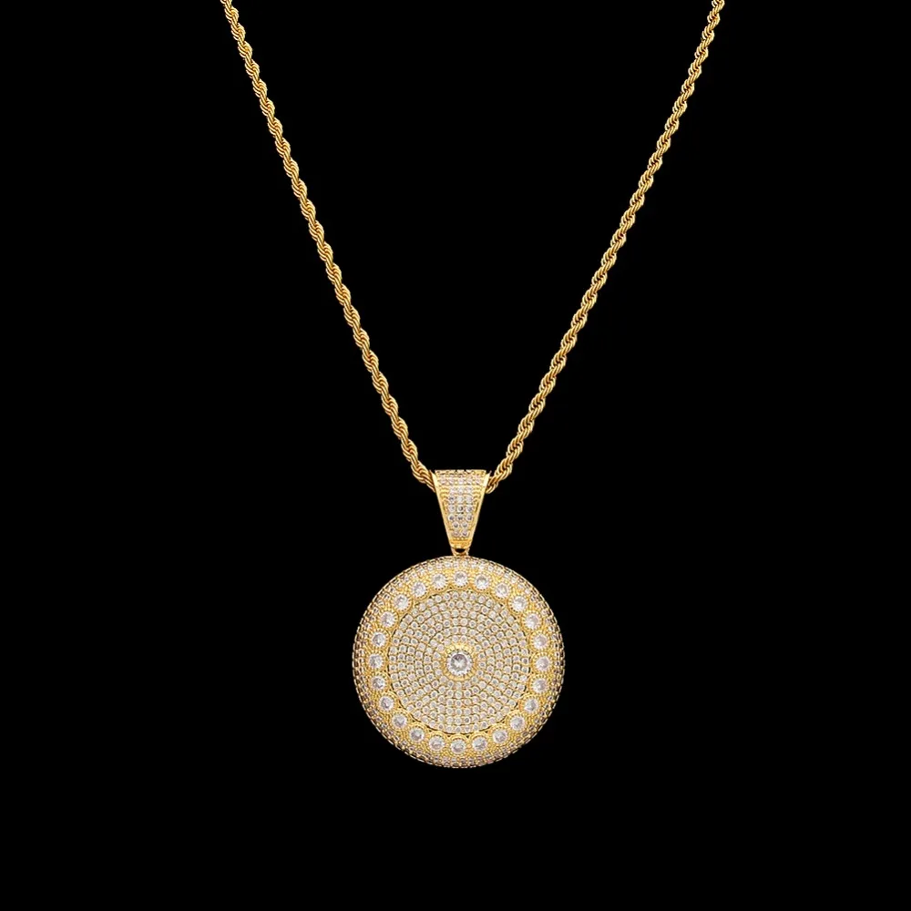 TBTK Round Shape Beautiful Pendant Circle Flower Pattern Paved Crystal Shining Zircon Simple Hiphop Style Jewelry Man | Украшения и