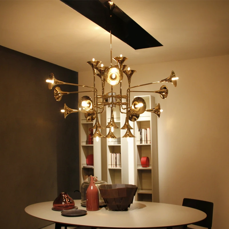 Постмодернистское освещение итальянская люстра в форме трубы/рога Золотая