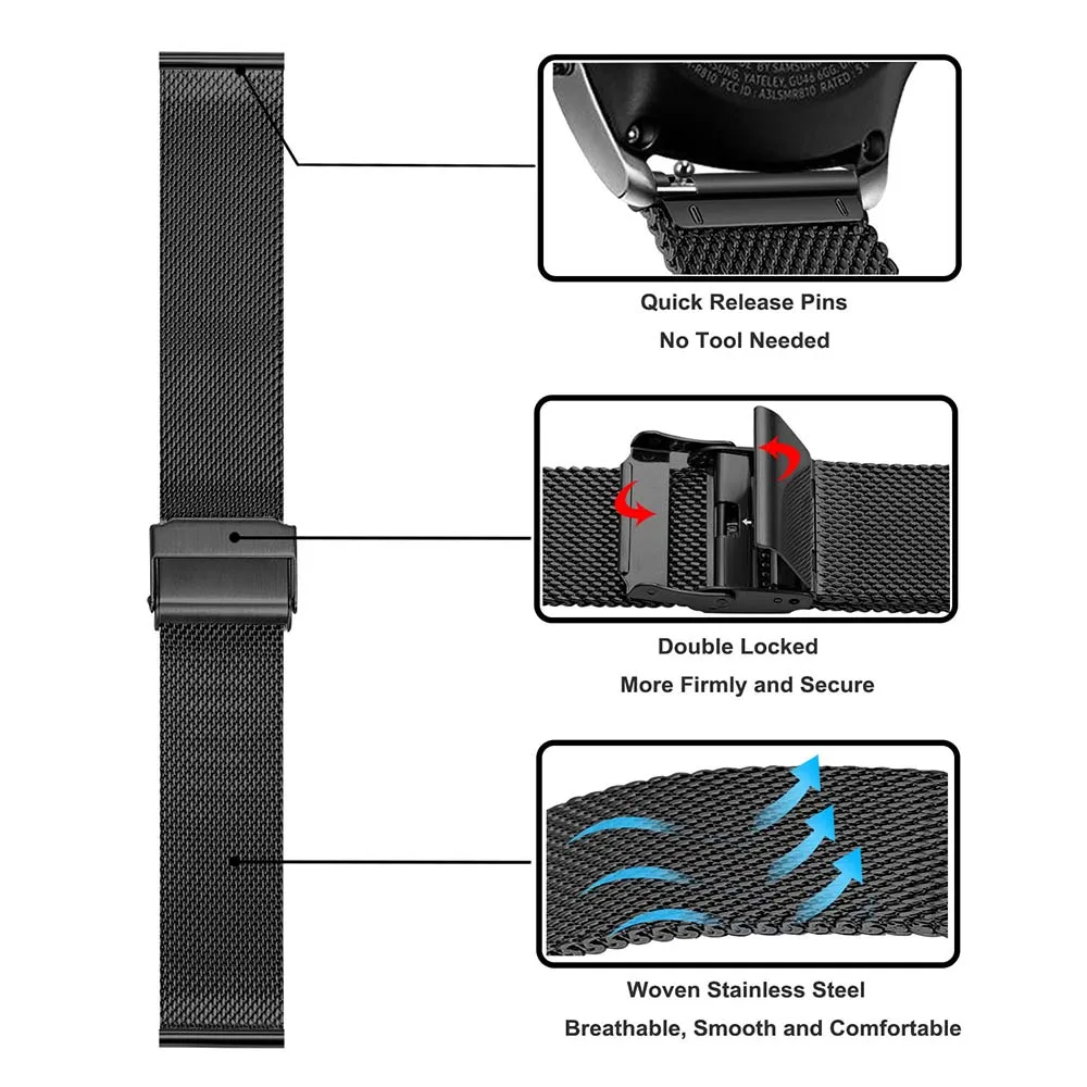 2 шт. сетчатый и Soild ремешок из нержавеющей стали 22 мм для samsung Galaxy Watch 46 мм/gear S3/huawei Watch GT Band ремешок