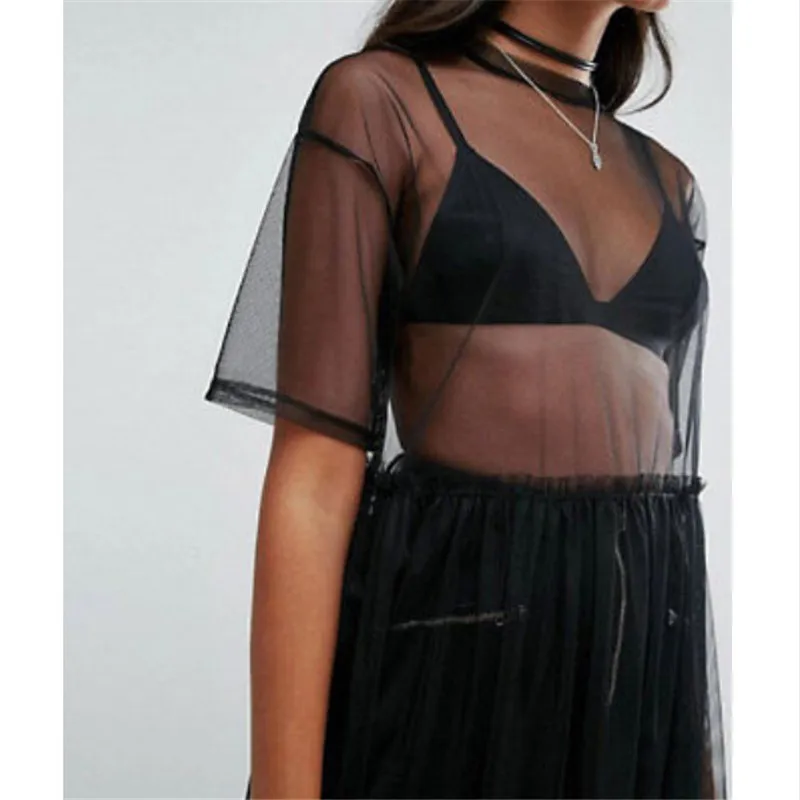 Пляжная накидка 2017 сексуальное женское черное Сетчатое платье миди Прозрачное