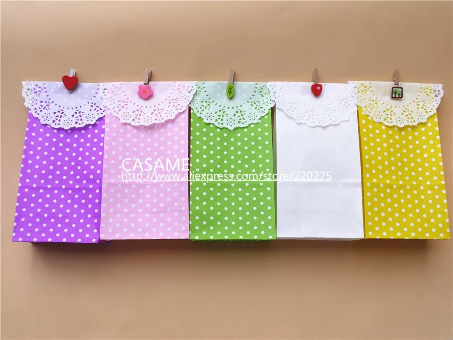 

1000pcs Favor Bag birthday Stand up Colorful Polka Dots Paper Bags wholesale candy Bag Open Top Gift Packing Bags Treat craft