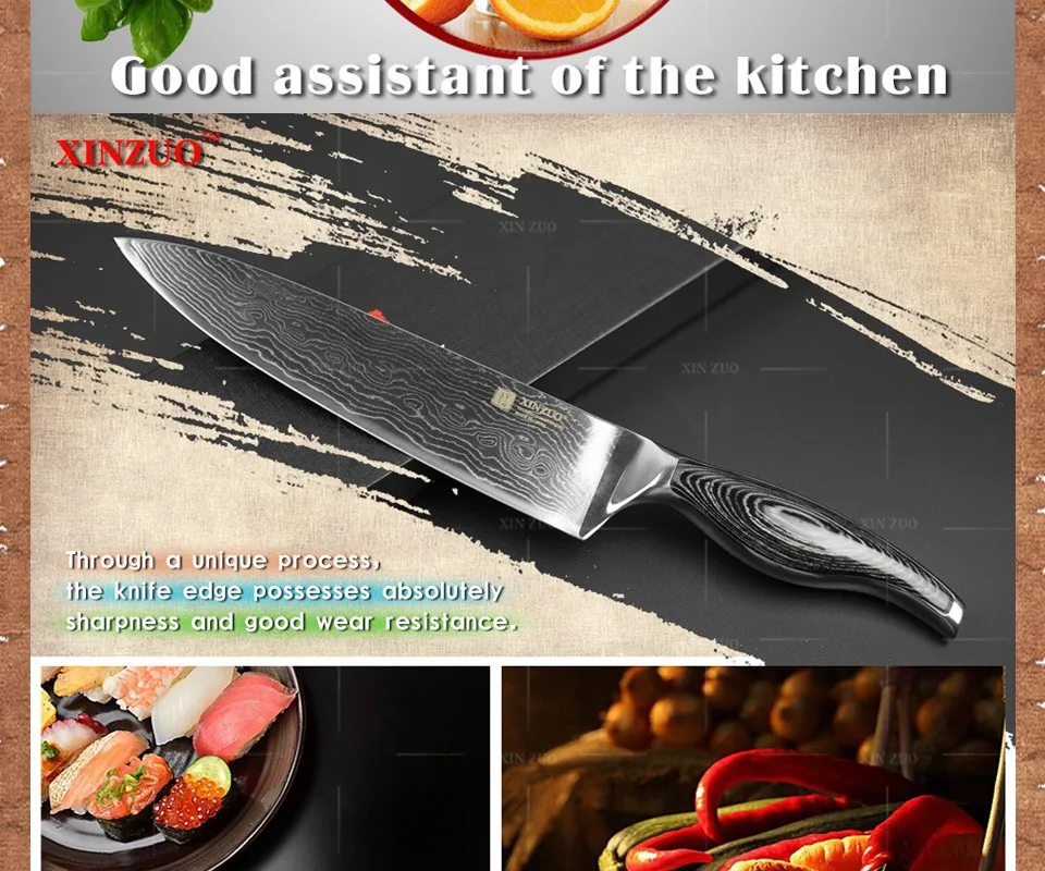 XINZUO 8 ''нож шеф-повара 73 слоя японский VG10 Дамасская сталь кухонный нож высокого качества бритва острый нож Кливер Pakkawood ручка