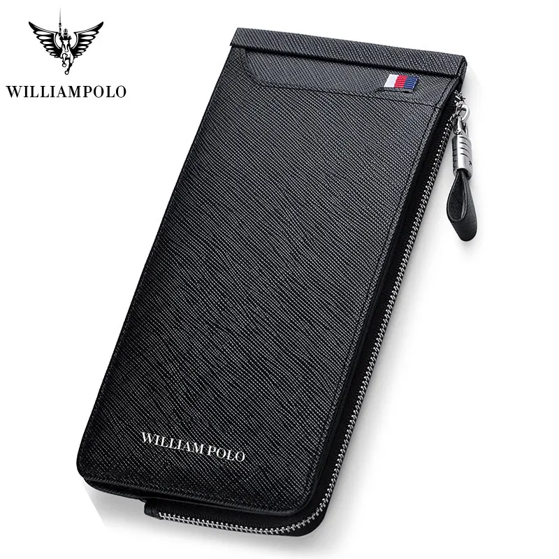 Crosspatch-Black Wilampolo модный длинный роскошный брендовый мужской кошелек из натуральной кожи на молнии, кошелек для монет, клатч, кошелек для карт, держатель для карт, мужской кошелек - Цвет: Crosspatch-Black
