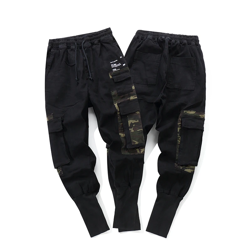 

New Men Multi-pocket Slim hip hop Jogger Casual Pants Streetwear Camouflage Patchwork Cotton Drawstring Male Jogger Trousers