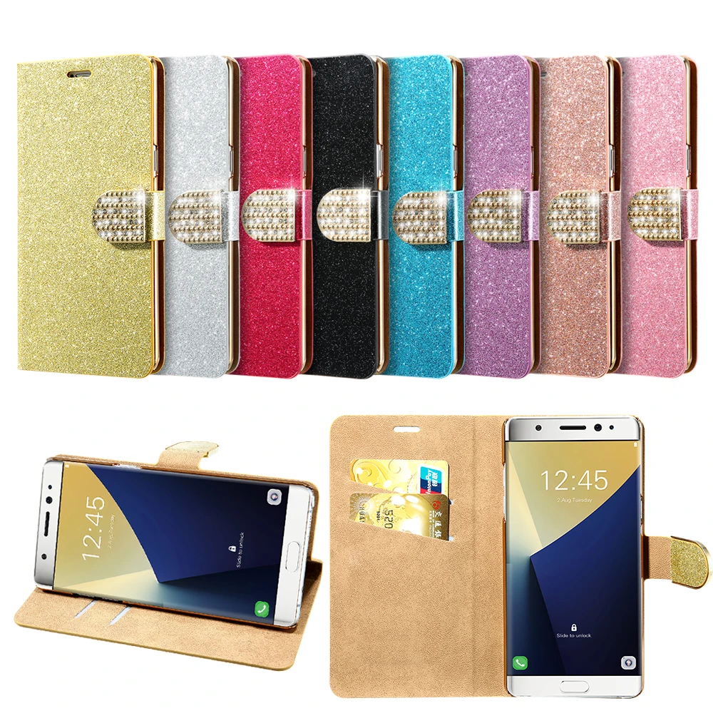 KISSCASE Стразы шикарные бриллианты кожаный чехол с Откидывающейся Крышкой для samsung