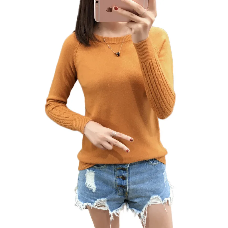 Autumn New Solid Color Women Knit Sweater O Neck Long Sleeve Weave Pattern Female Fashion Slim Thick Section Winter Warm Tops | Женская