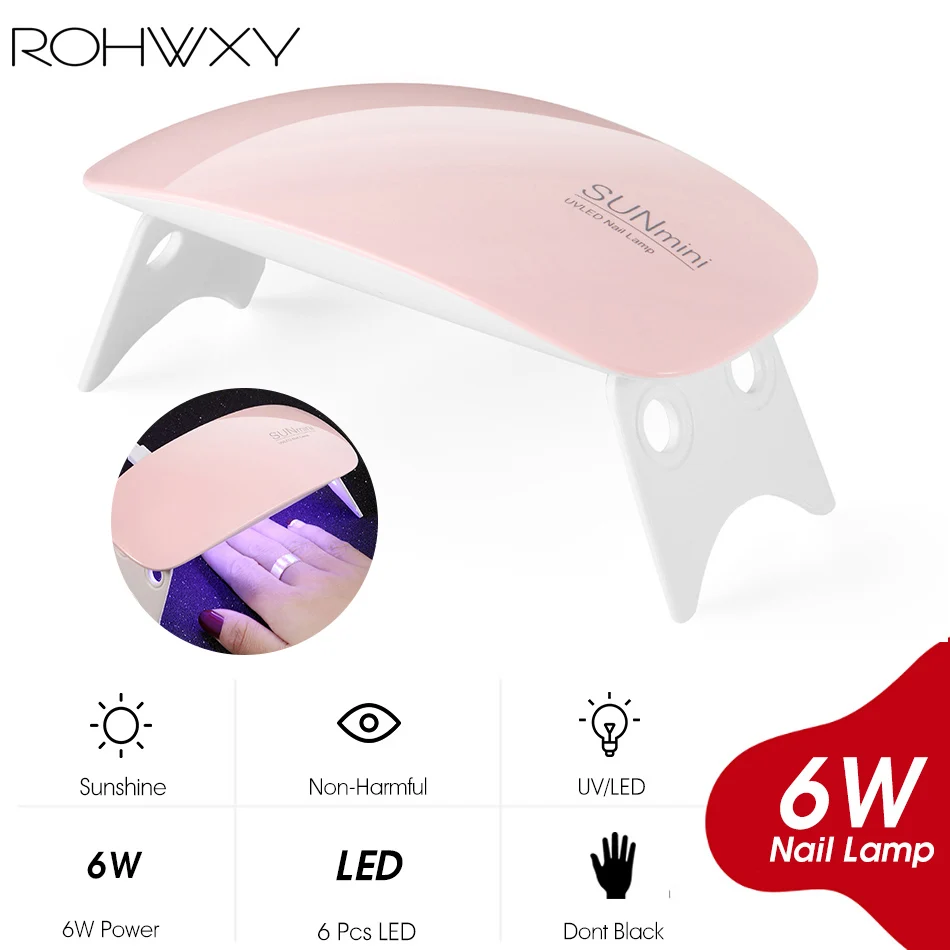 ROHWXY Mini 6W LED UV Nail Lamp 6 LEDs Dryer Micro USB Gel Varnish Curing Machine Art Tools For Home | Красота и здоровье