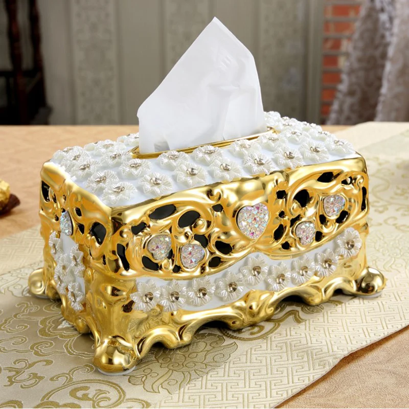 European Ceramic Luxury Tissue Boxes Creative Household Sitting Room Table Decoration Electroplating Smoke Box | Дом и сад