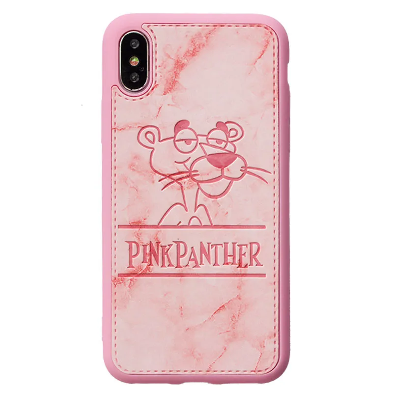 Cartoon Pink Leopard PU Leather Soft Silicon Case For iPhone 6 6s Plus 7 8 X 10 Ultra Slim TPU Phone Cover coque |