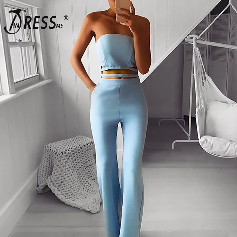 Женский комбинезон без бретелек INDRESSME с вырезами и расклешенными штанинами