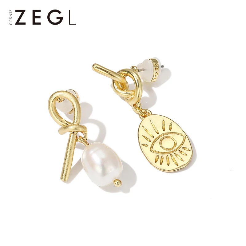 Женские серьги ZEGL Французский Ретро стиль простой Асимметричный барочный