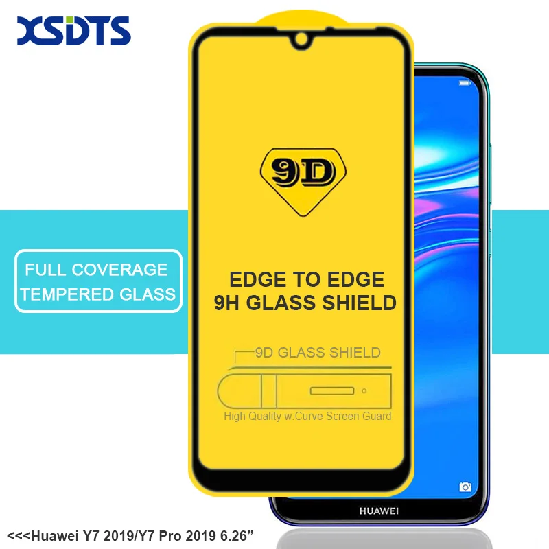 Huawei Y7 2019 XSDTS 9D закаленное стекло для huawei Y5 Y6 Pro Y7 Prime Y9 полное покрытие Полный Клей протектор экрана - Цвет: Huawei Y7 2019