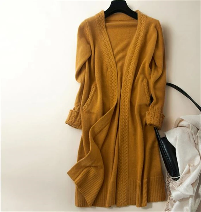 100% козий кашемир добавляет толстый жаккардовый вязаный женский модный длинный