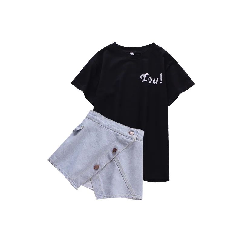 Костюм для маленьких девочек Новинка лета 2019 длинная футболка с короткими