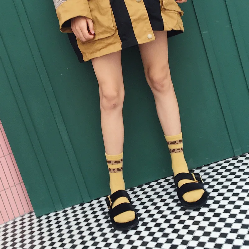 2019 Осенние новые японские леопардовые носки однотонные двухсеточные красные